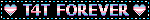 A blinkie that says "T4T forever" with trans flag colored text (blue, pink, white, pink, blue). It has a black background with white and blue edges and a heart icon on both sides